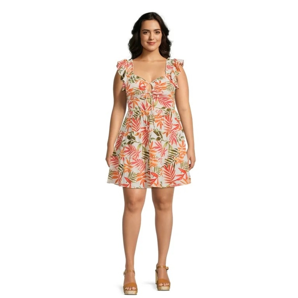 Tropical Print Ruffle Dress